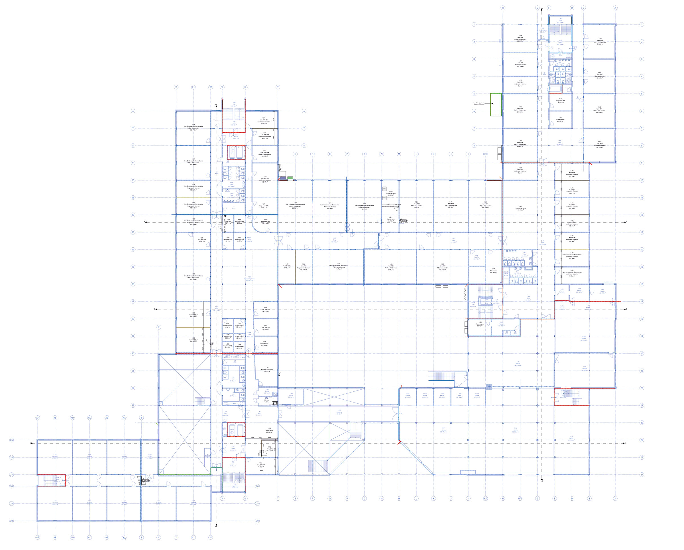 Vector TF gebouw TU/e, plattegrond 1e verdieping